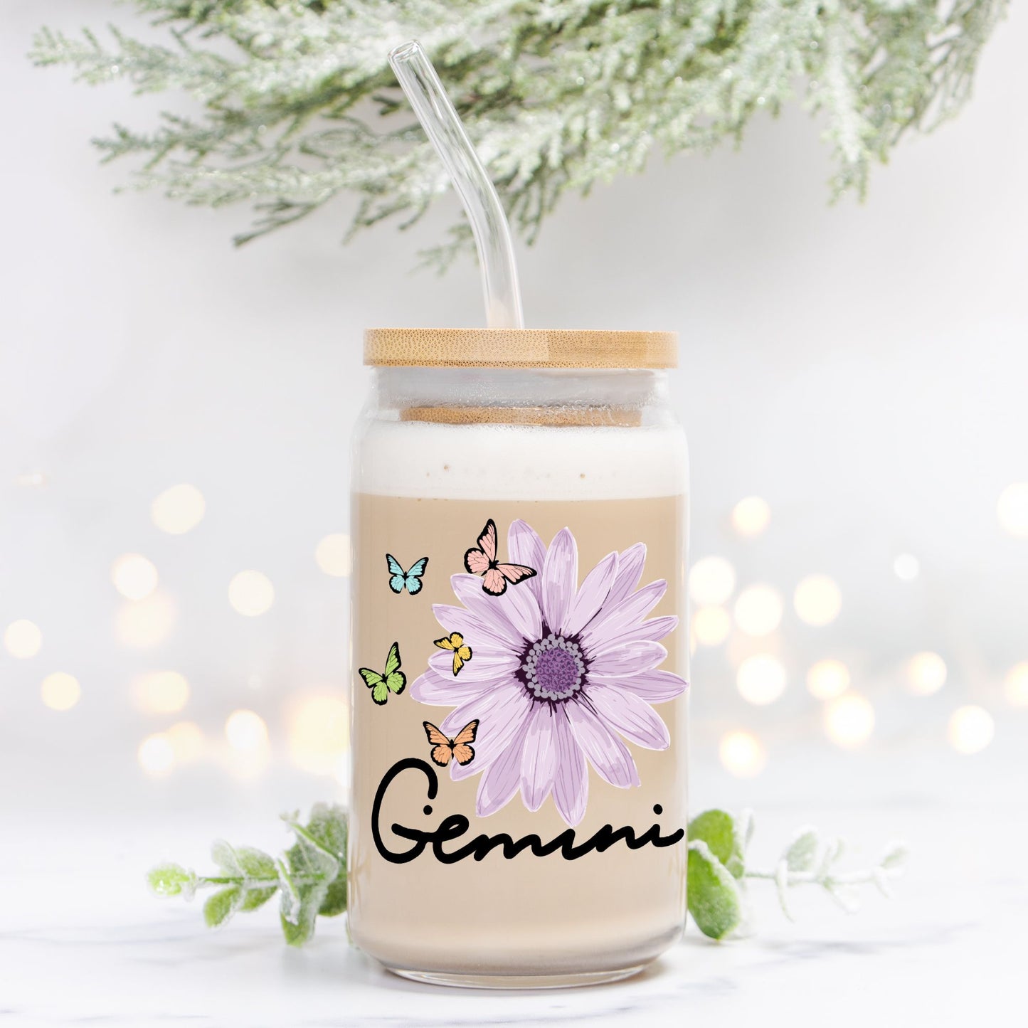 Gemini Flower Purple Glass Can 16oz