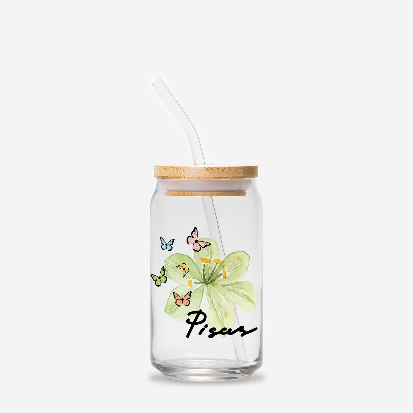 Pisces Flower Green Glass Can 16oz