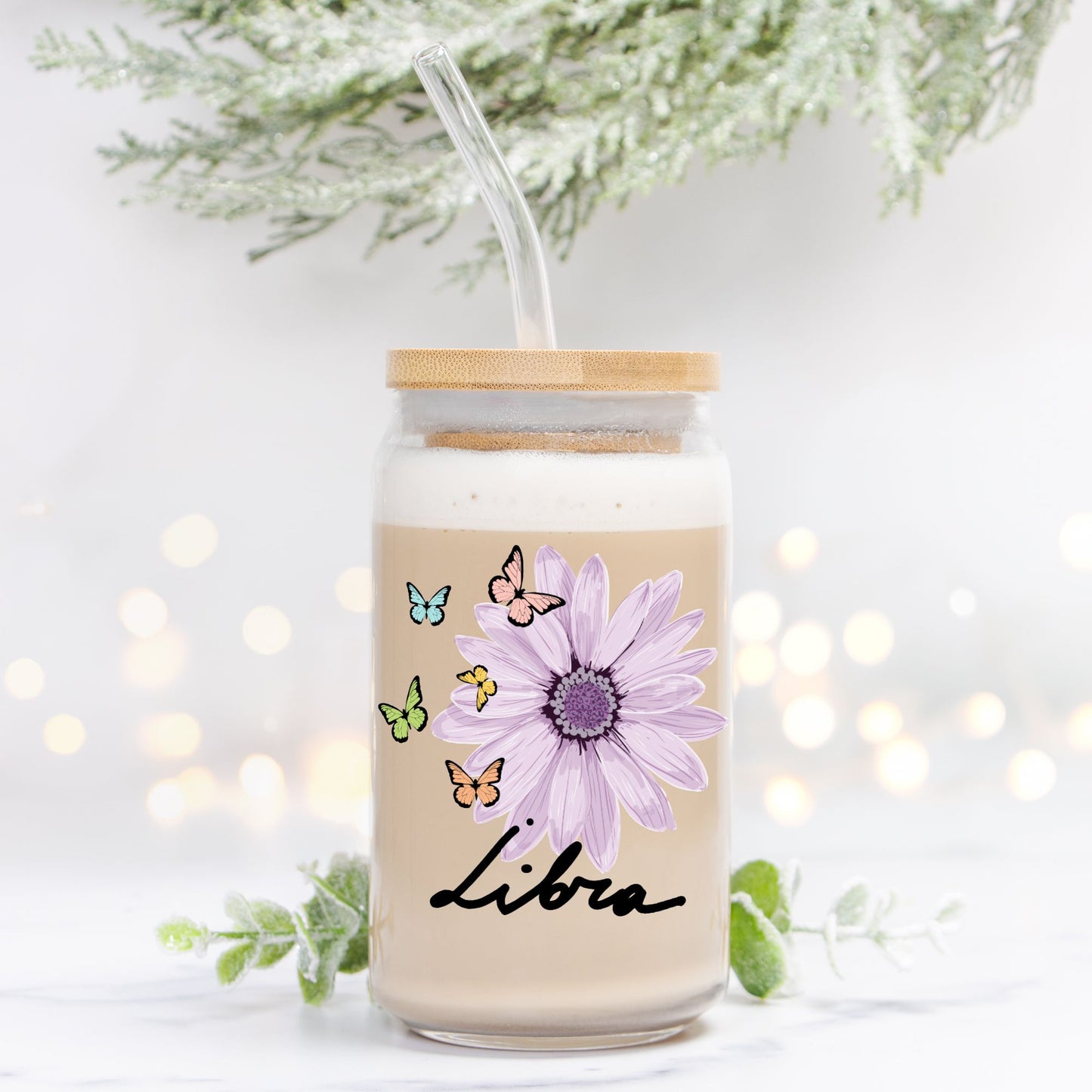 Libra Flower Purple Glass Can 16oz