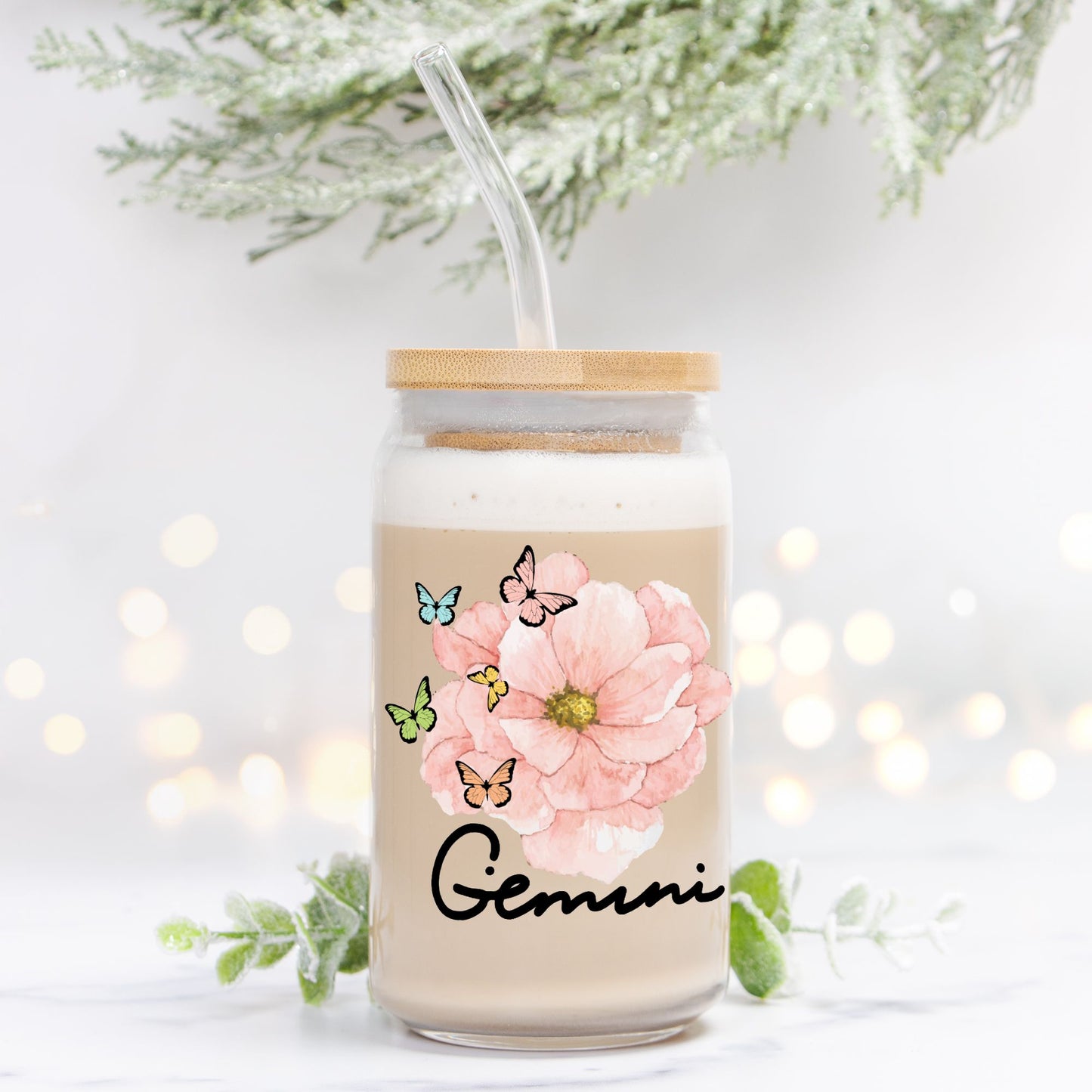 Gemini Flower Pink Glass Can 16oz