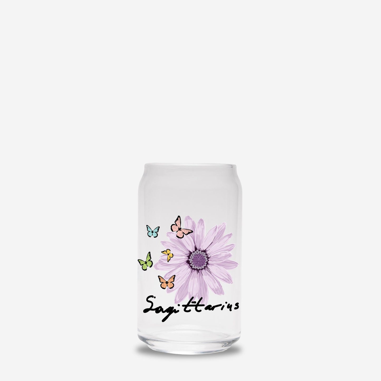 Sagittarius Flower Purple Glass Can 16oz