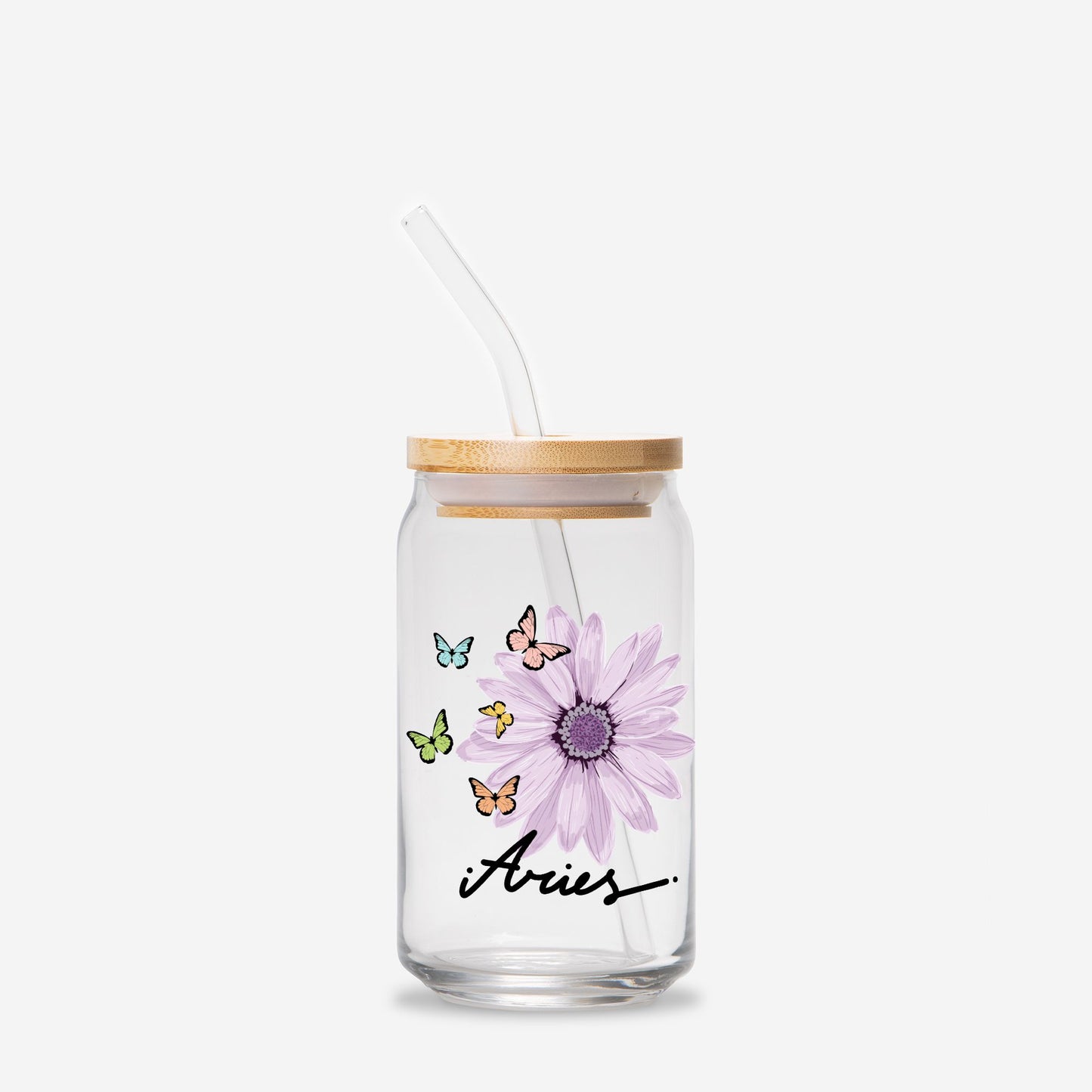 Aries Flower Purple Glass Can 16oz