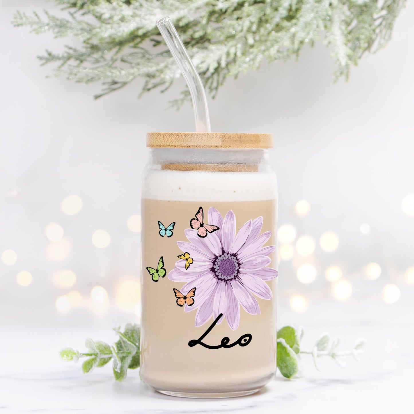Leo Flower Purple Glass Can 16oz