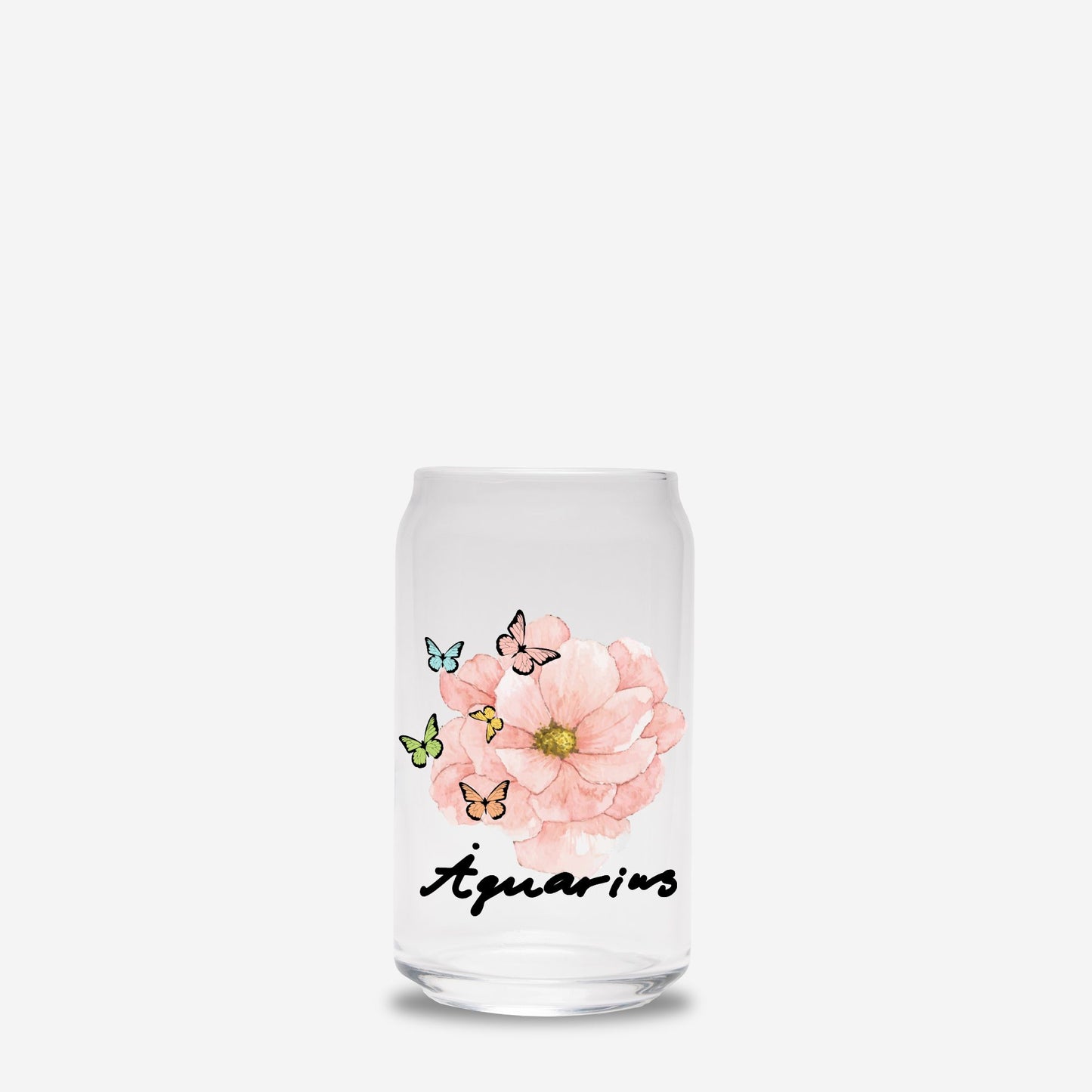 Aquarius Flower Pink Glass Can 16oz