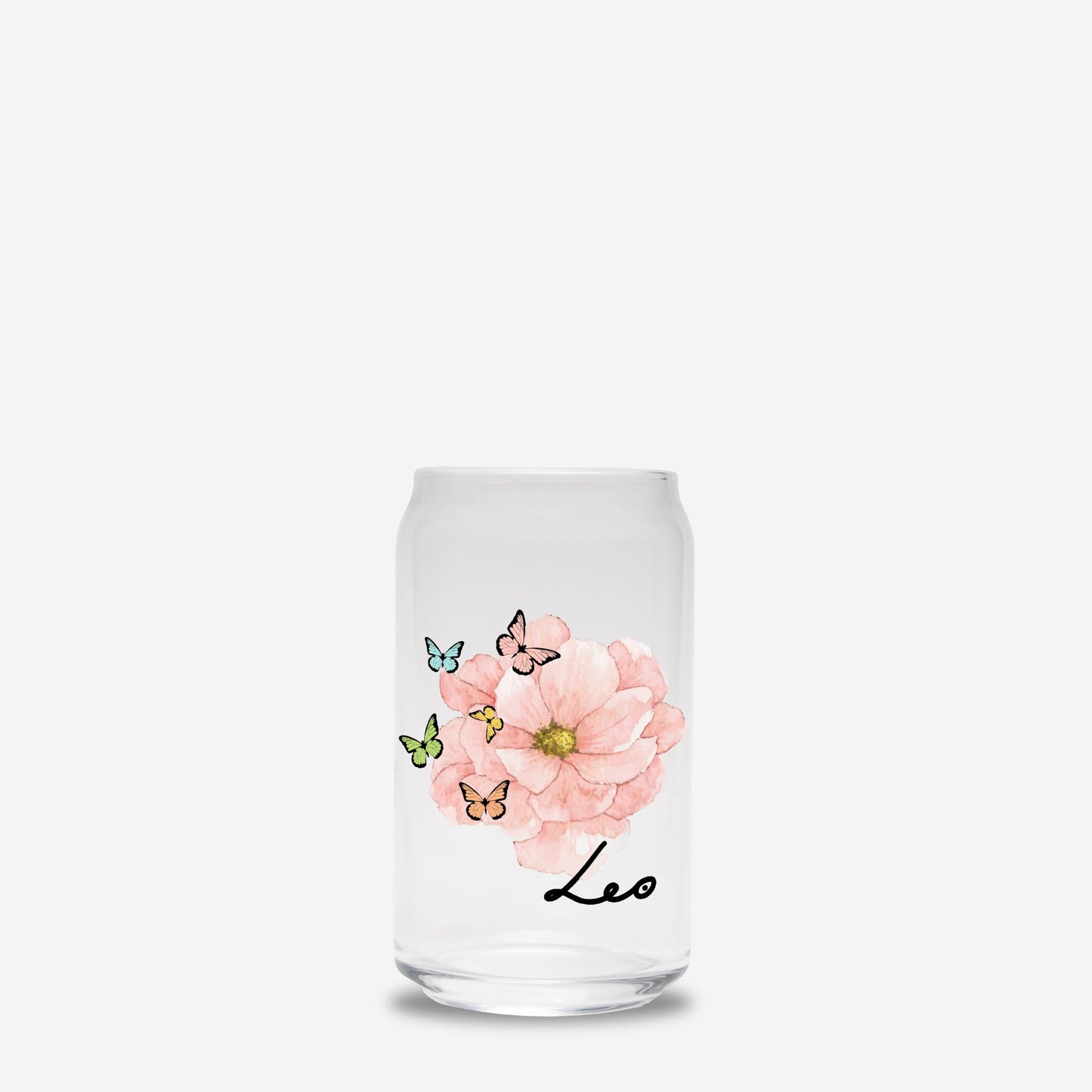 Leo Flower Pink Glass Can 16oz