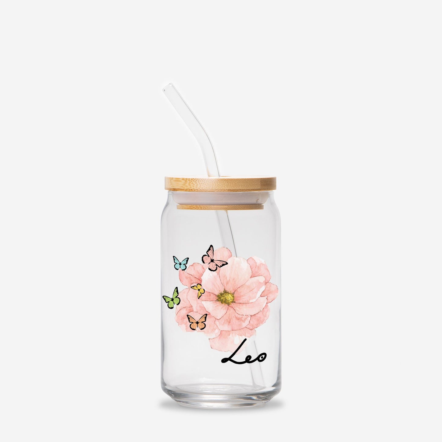 Leo Flower Pink Glass Can 16oz