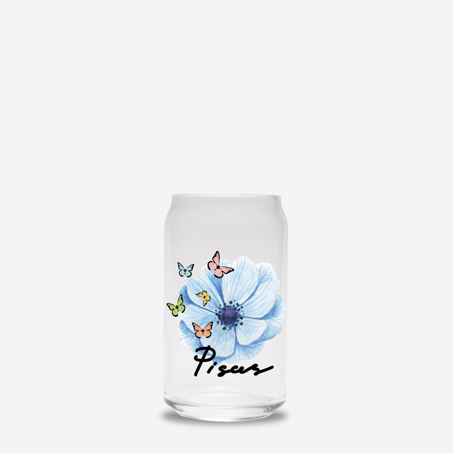 Pisces Flower Blue Glass Can 16oz