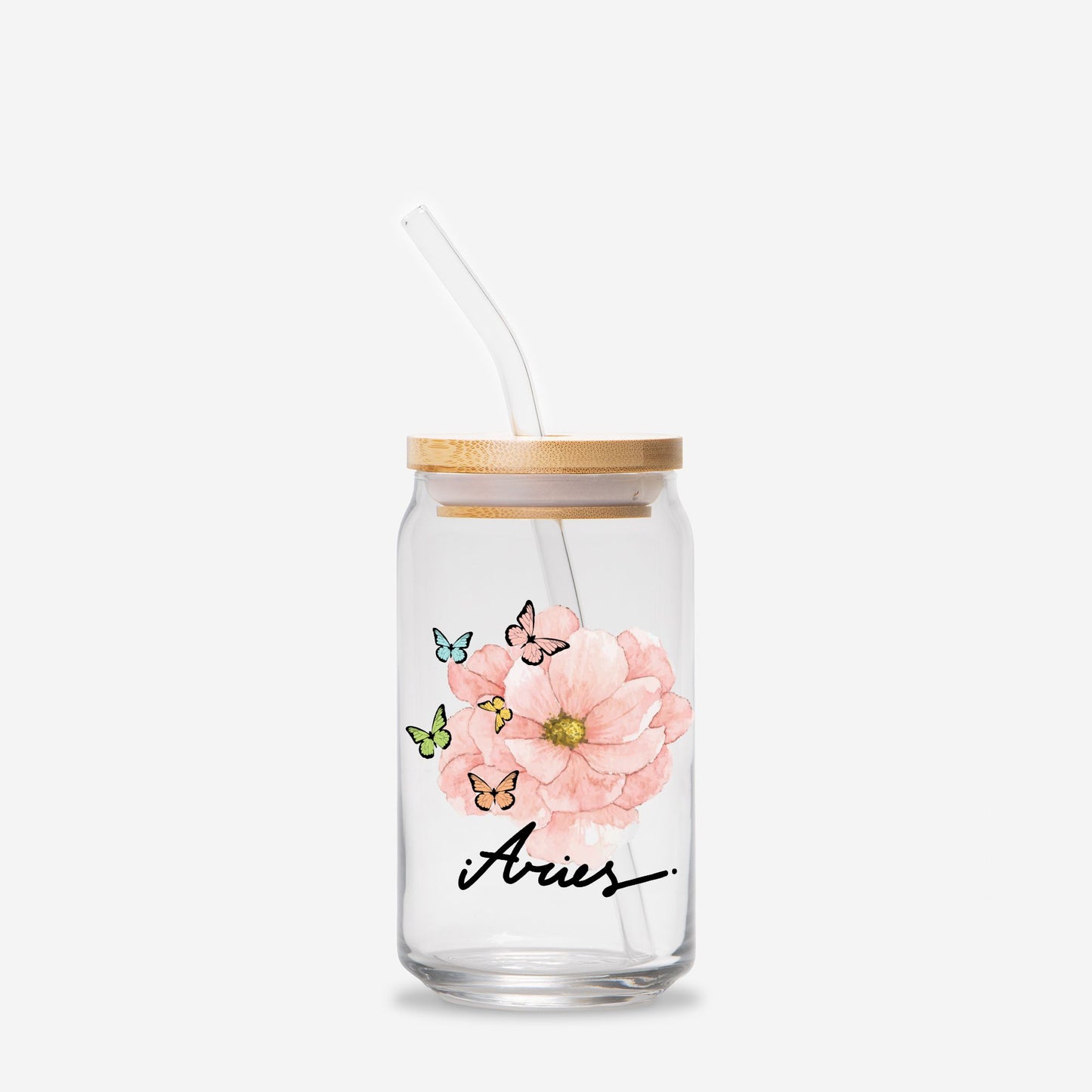 Aries Flower Pink Glass Can 16oz