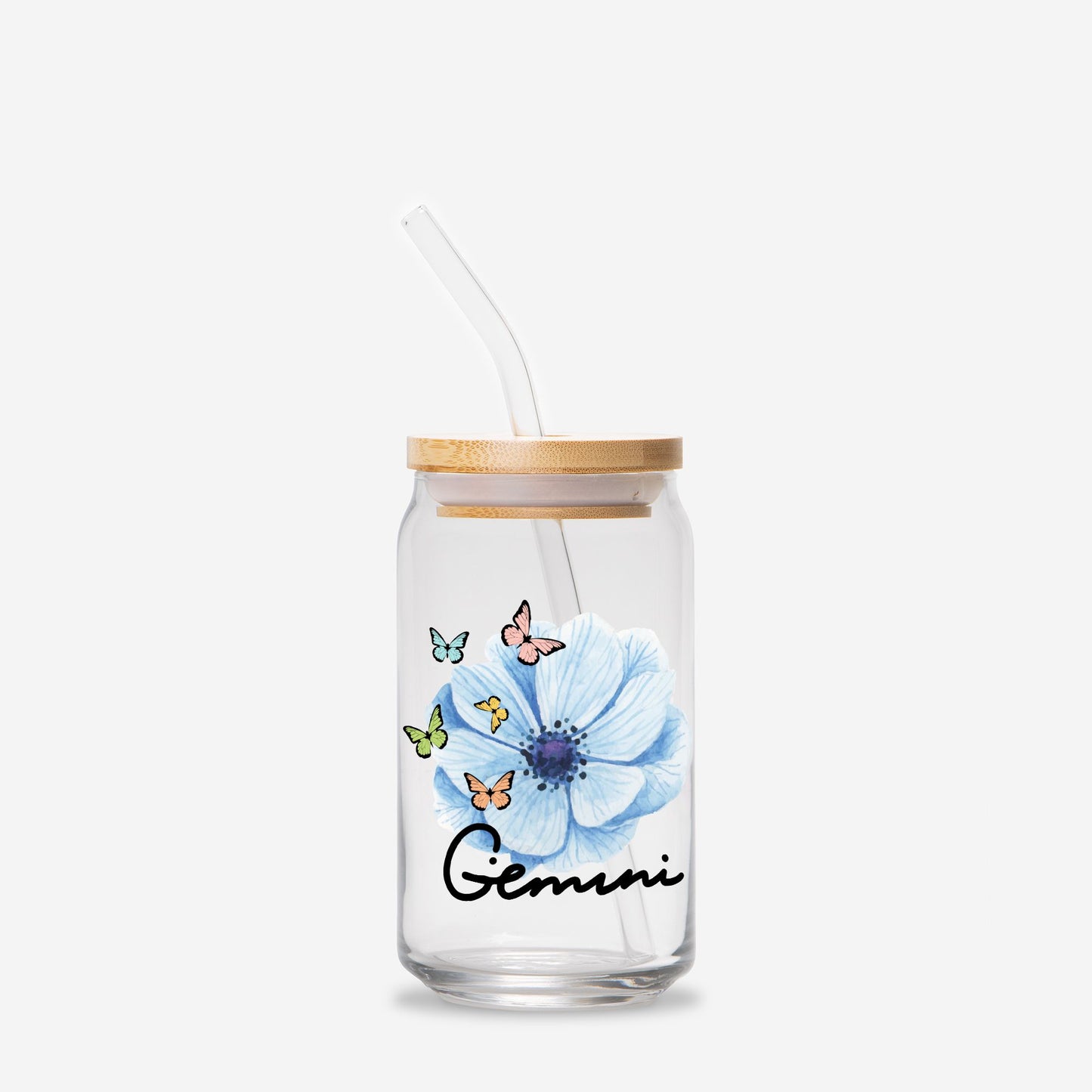 Gemini Flower Blue Glass Can 16oz