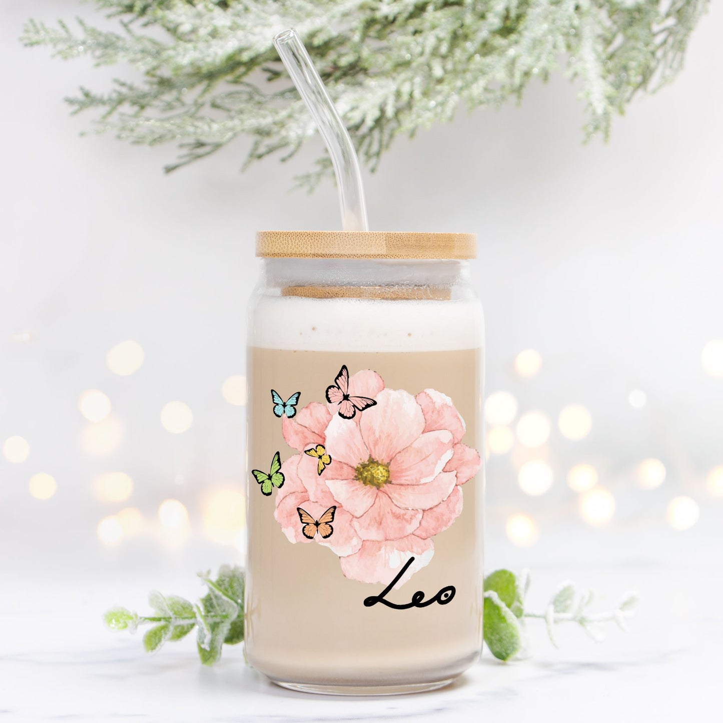 Leo Flower Pink Glass Can 16oz