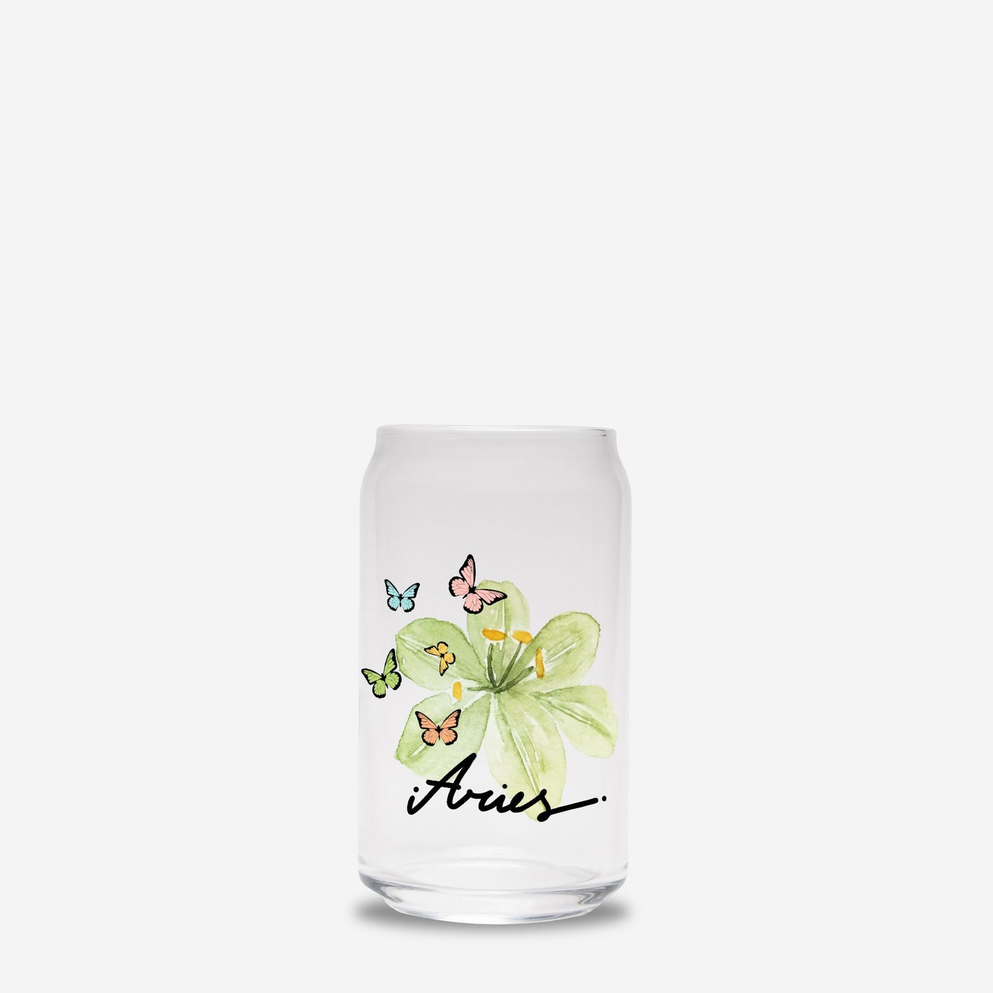 Aries Flower Green Glass Can 16oz
