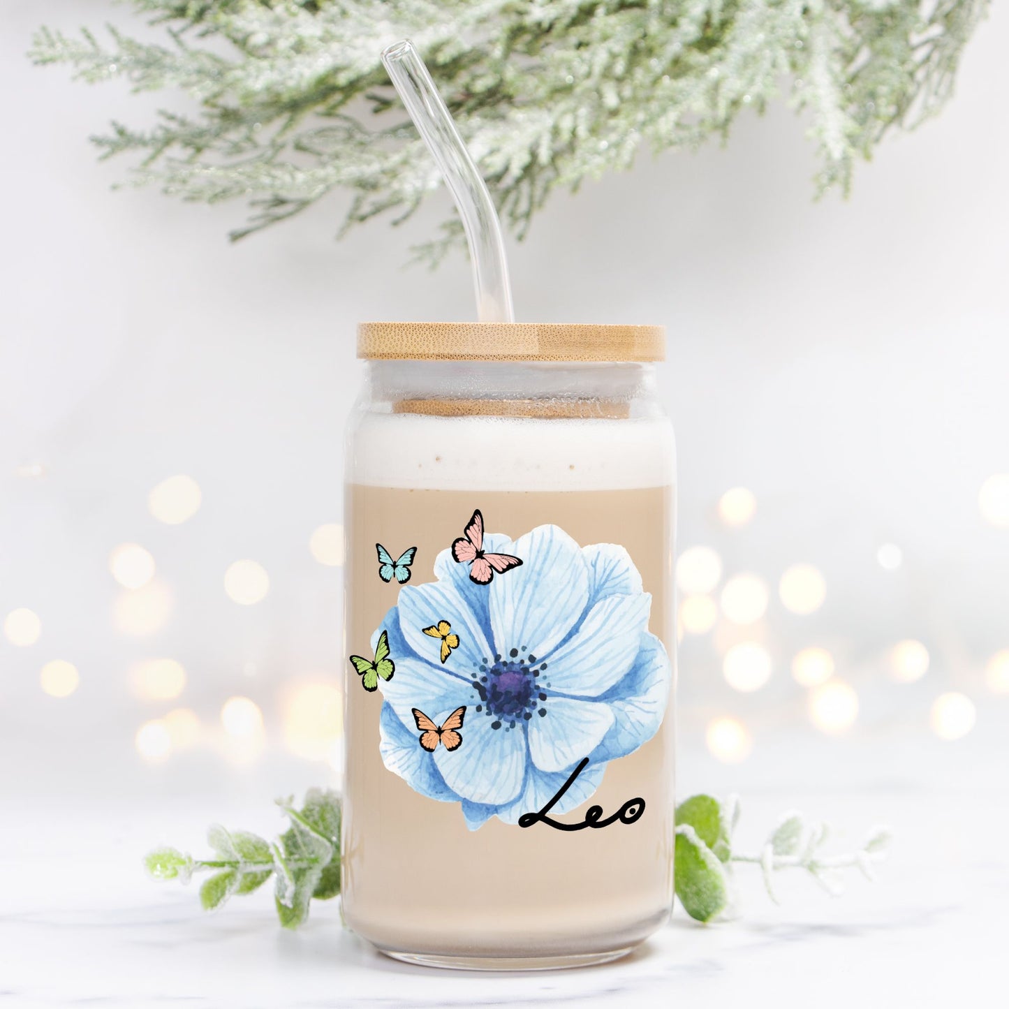Leo Flower Blue Glass Can 16oz