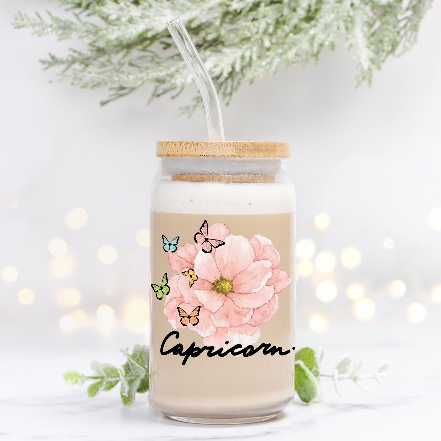 Capricorn Flower Pink Glass Can 16oz