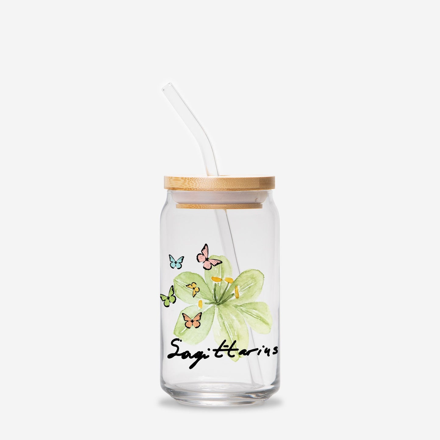 Sagittarius Flower Green Glass Can 16oz