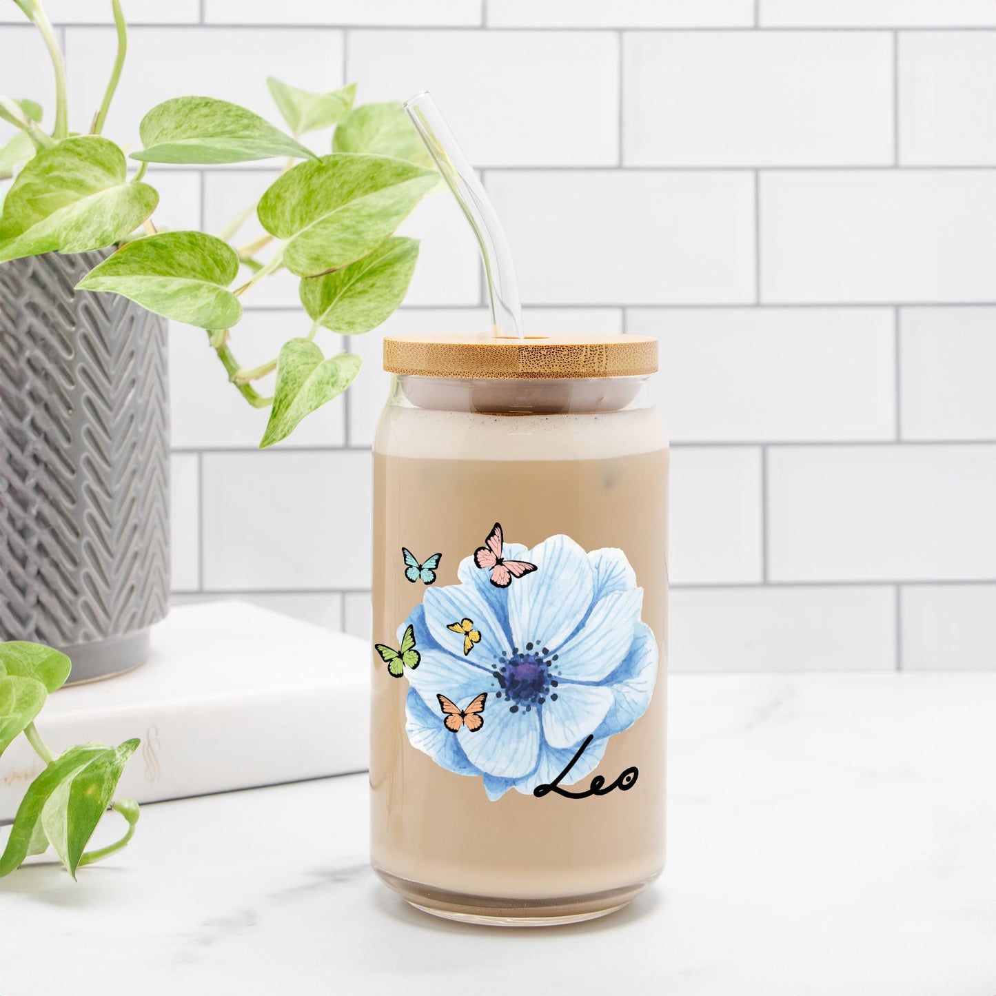 Leo Flower Blue Glass Can 16oz