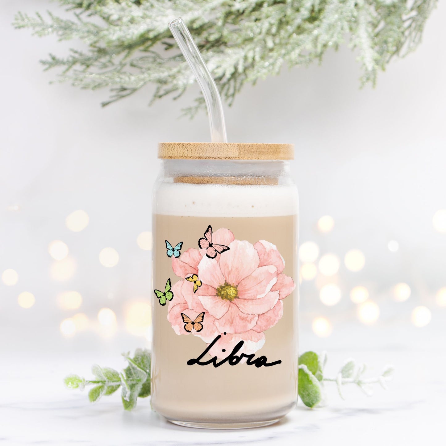 Libra Flower Pink Glass Can 16oz