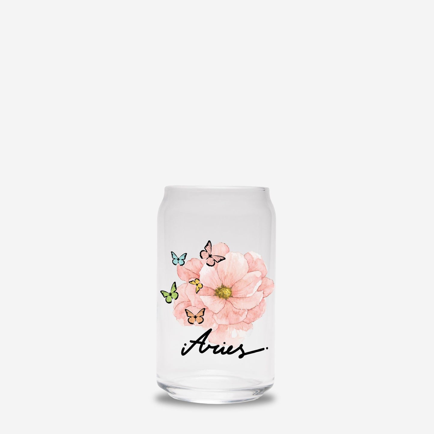 Aries Flower Pink Glass Can 16oz