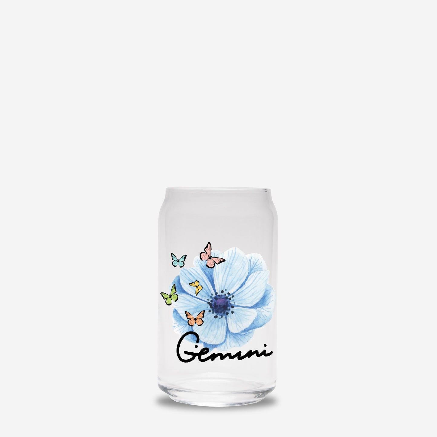 Gemini Flower Blue Glass Can 16oz