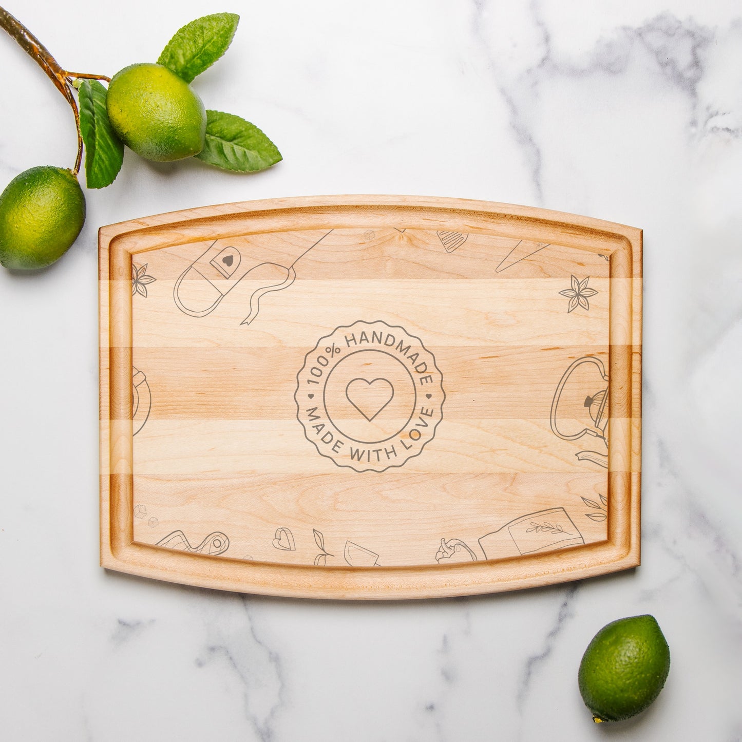 With Love Arched Wood Cutting Board with Groove - 12" x 9"