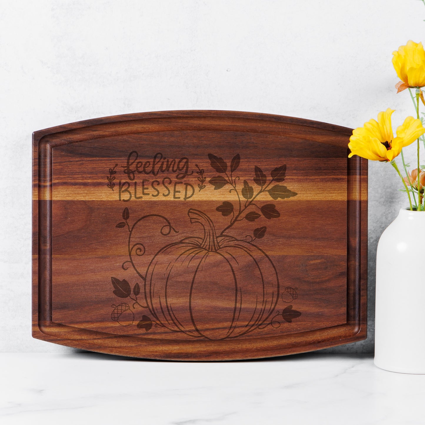 Blessed Arched Wood Cutting Board with Groove - 12" x 9"