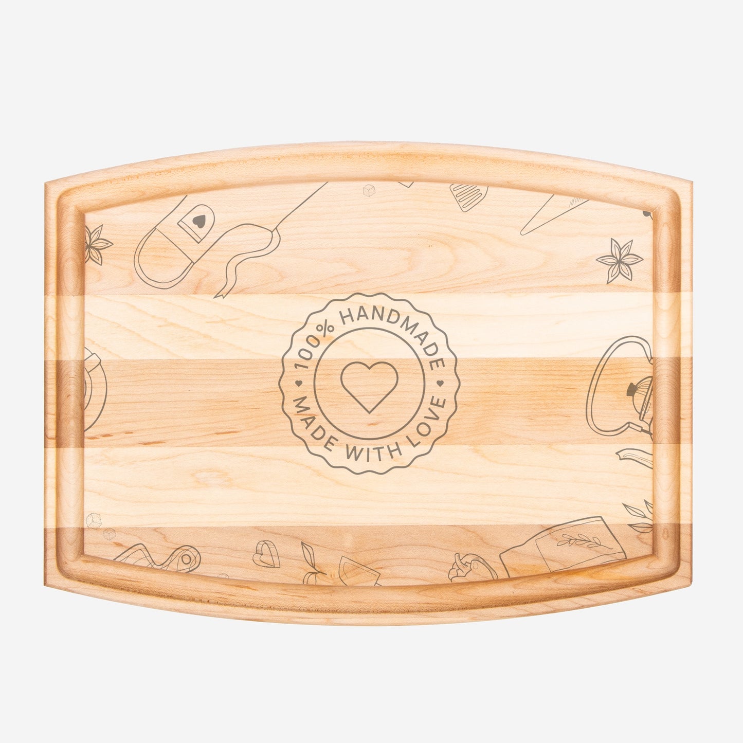 With Love Arched Wood Cutting Board with Groove - 12" x 9"