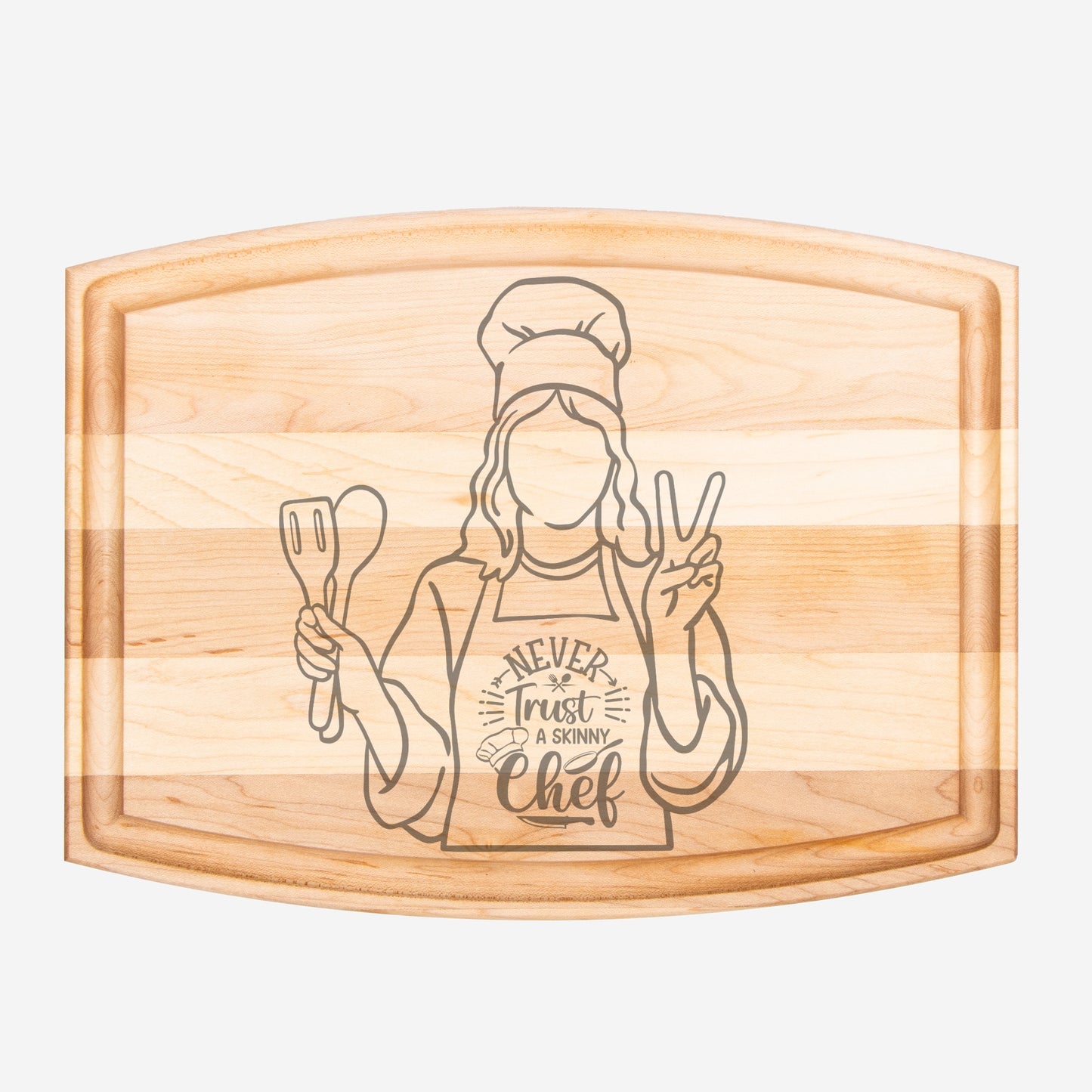 Skinny Chef Arched Wood Cutting Board with Groove - 12" x 9"