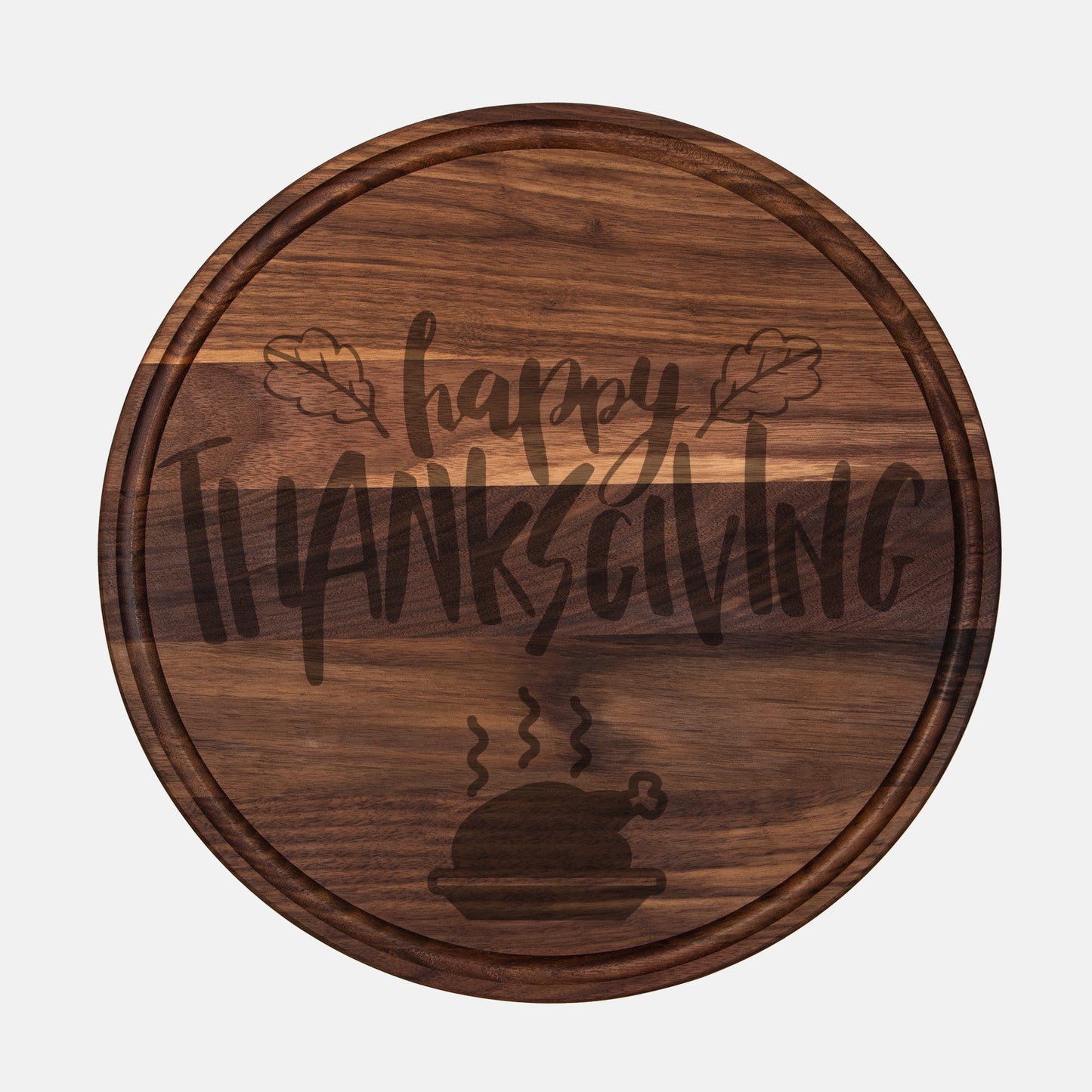 Happy Thanksgiving Round Charcuterie Board with Groove - 13.5” x 13.5”