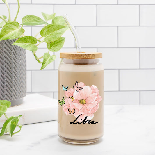 Libra Flower Pink Glass Can 16oz
