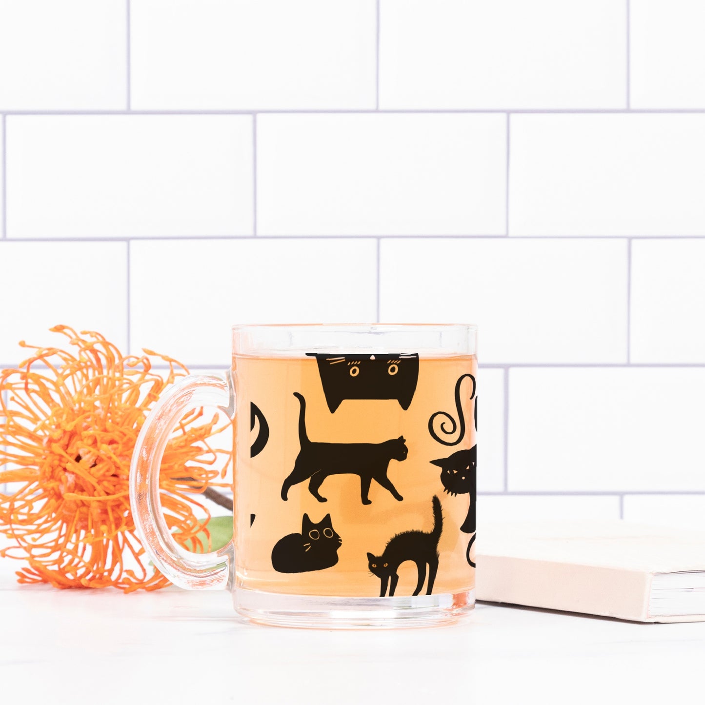 Black Cats Only Glass Halloween Mug