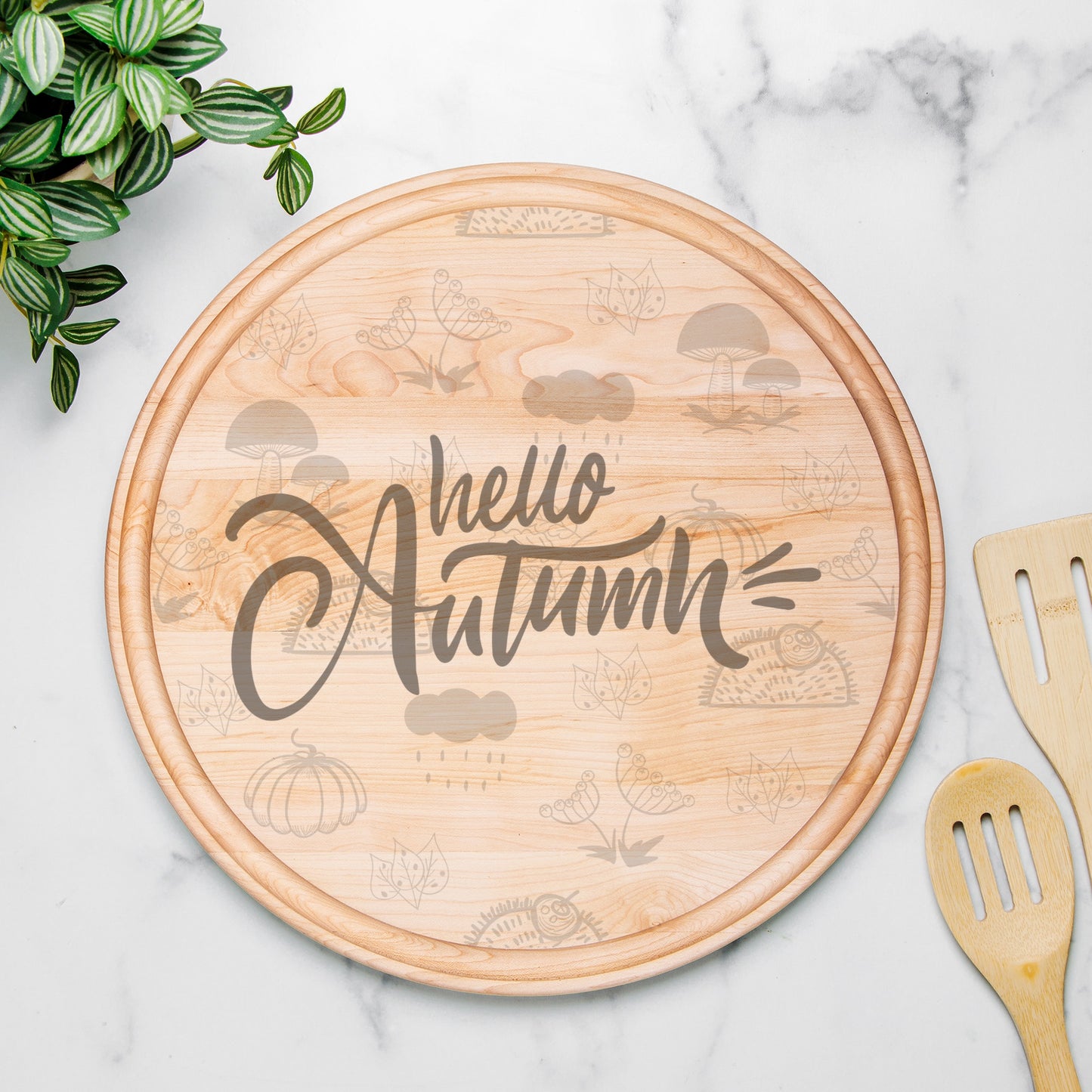 Hello Autumn 2 Round Charcuterie Board with Groove - 13.5” x 13.5”