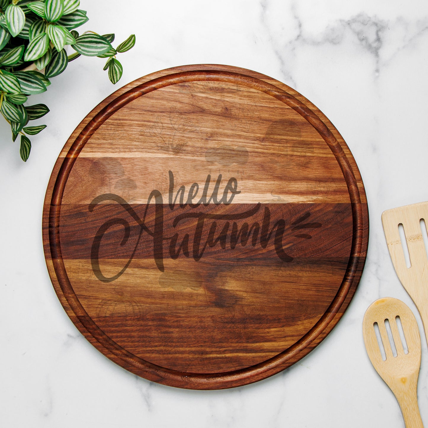 Hello Autumn 2 Round Charcuterie Board with Groove - 13.5” x 13.5”