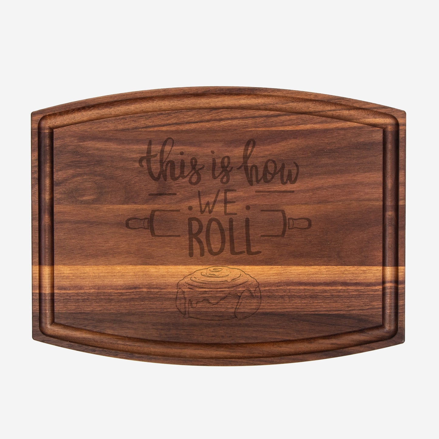 How We Roll Arched Wood Cutting Board with Groove - 12" x 9"