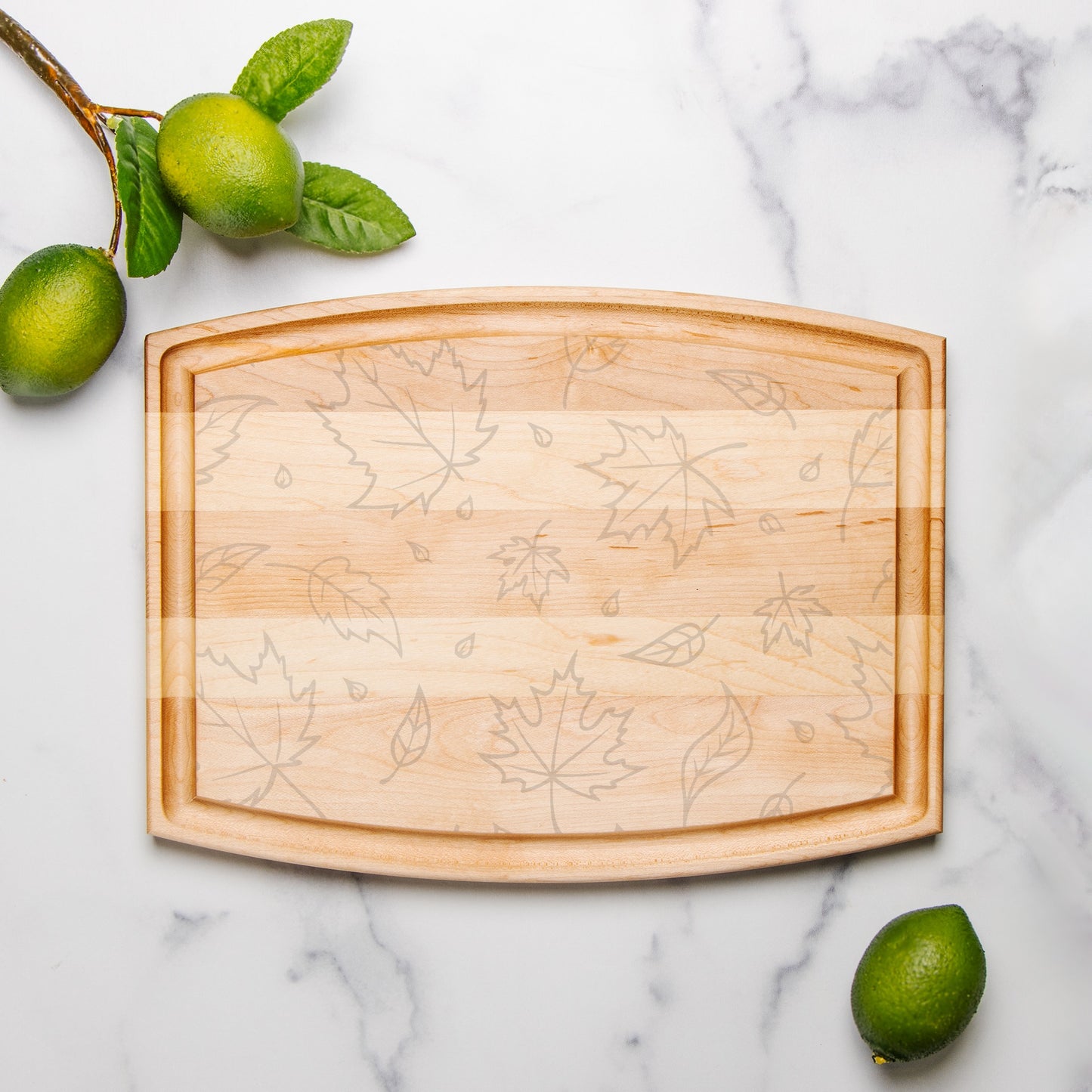 Maple Leaf Arched Wood Cutting Board with Groove - 12" x 9"