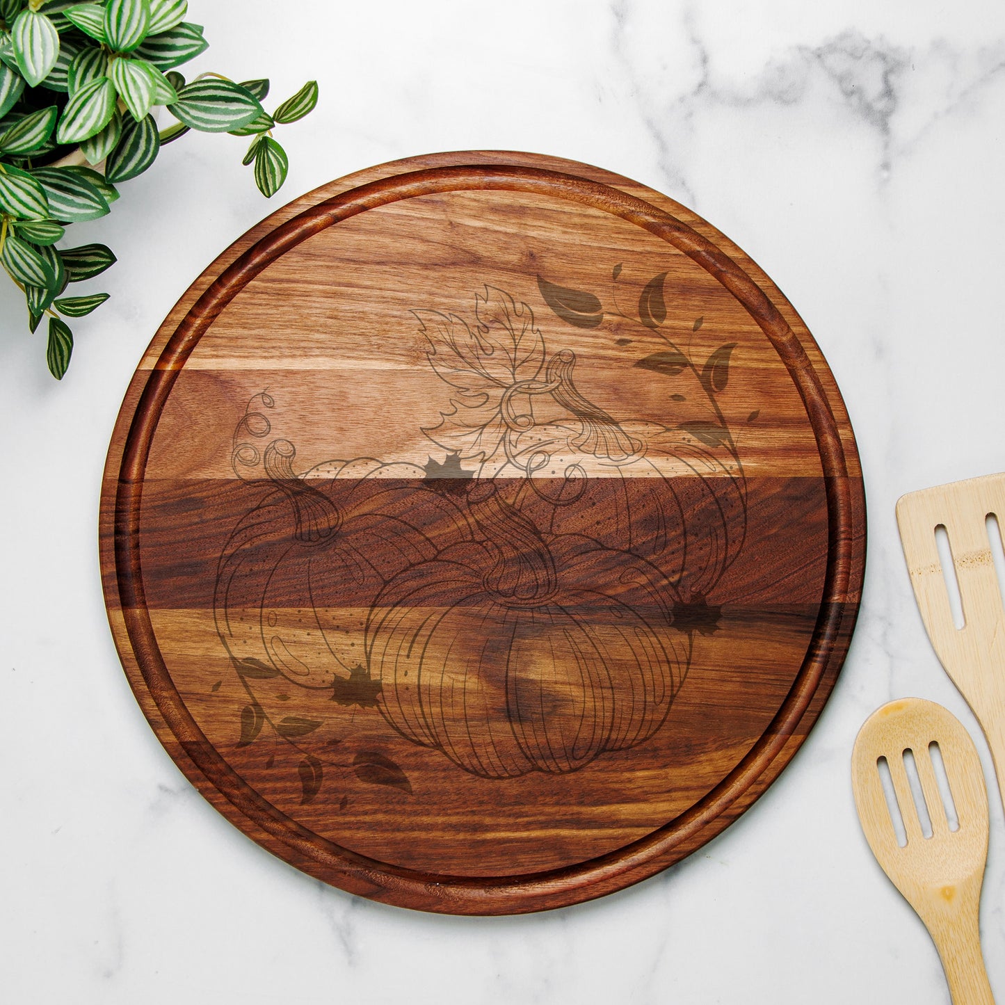 Pumpkin Round Charcuterie Board with Groove - 13.5” x 13.5”