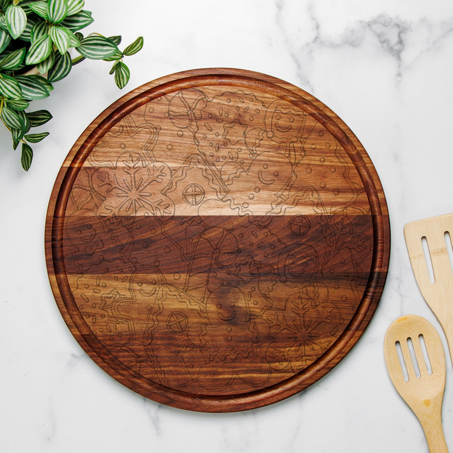 Gingerbread Round Charcuterie Board with Groove - 13.5” x 13.5”