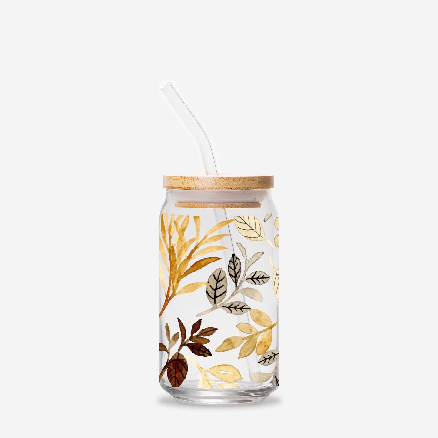 Fall Leaves Glass Can 16oz