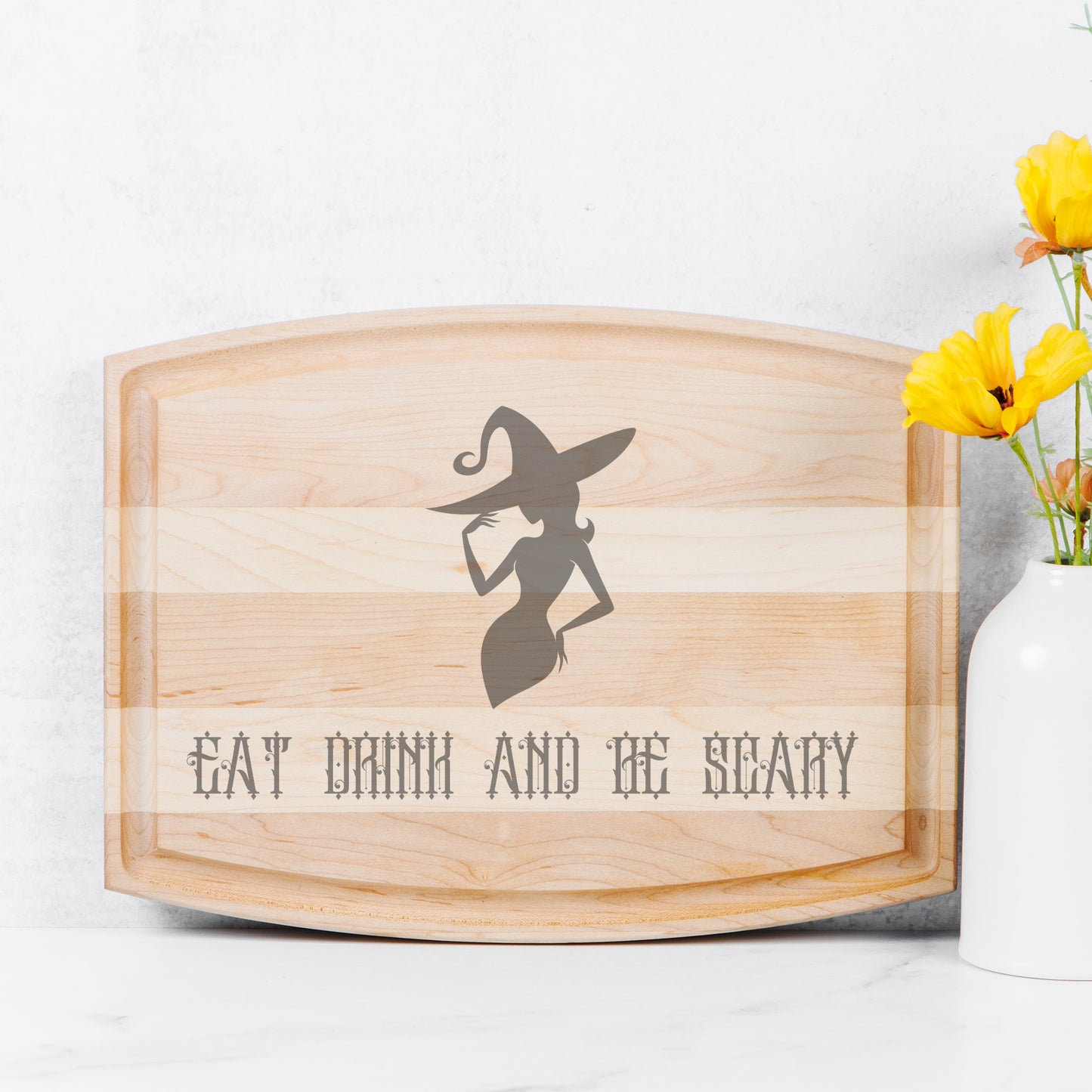 Be Scary Arched Wood Cutting Board with Groove - 12" x 9"