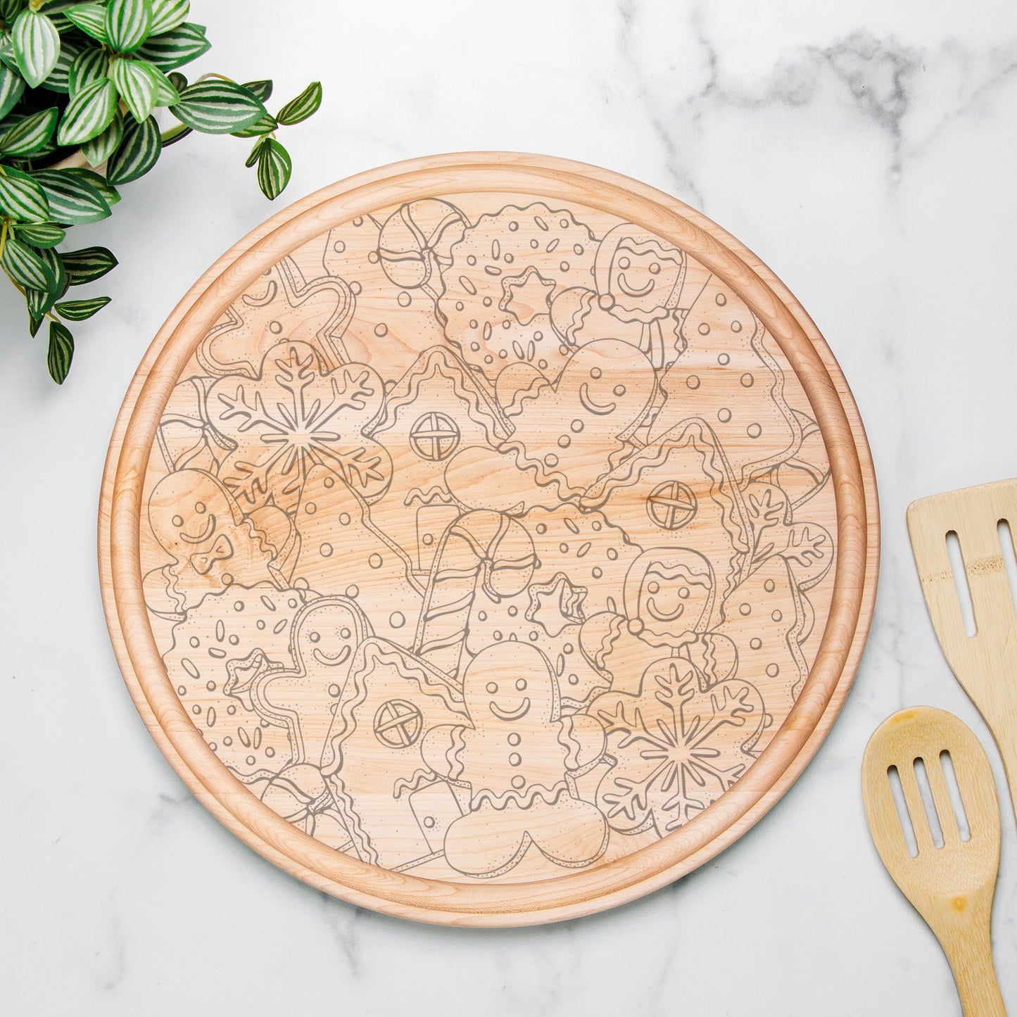 Gingerbread Round Charcuterie Board with Groove - 13.5” x 13.5”