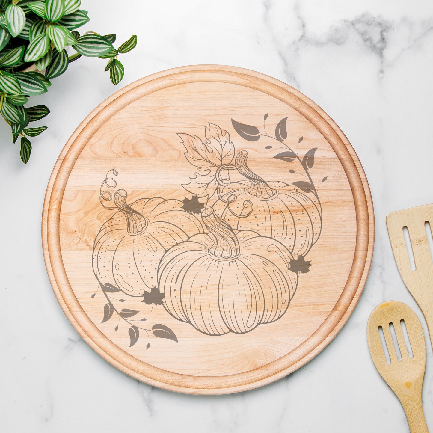 Pumpkin Round Charcuterie Board with Groove - 13.5” x 13.5”