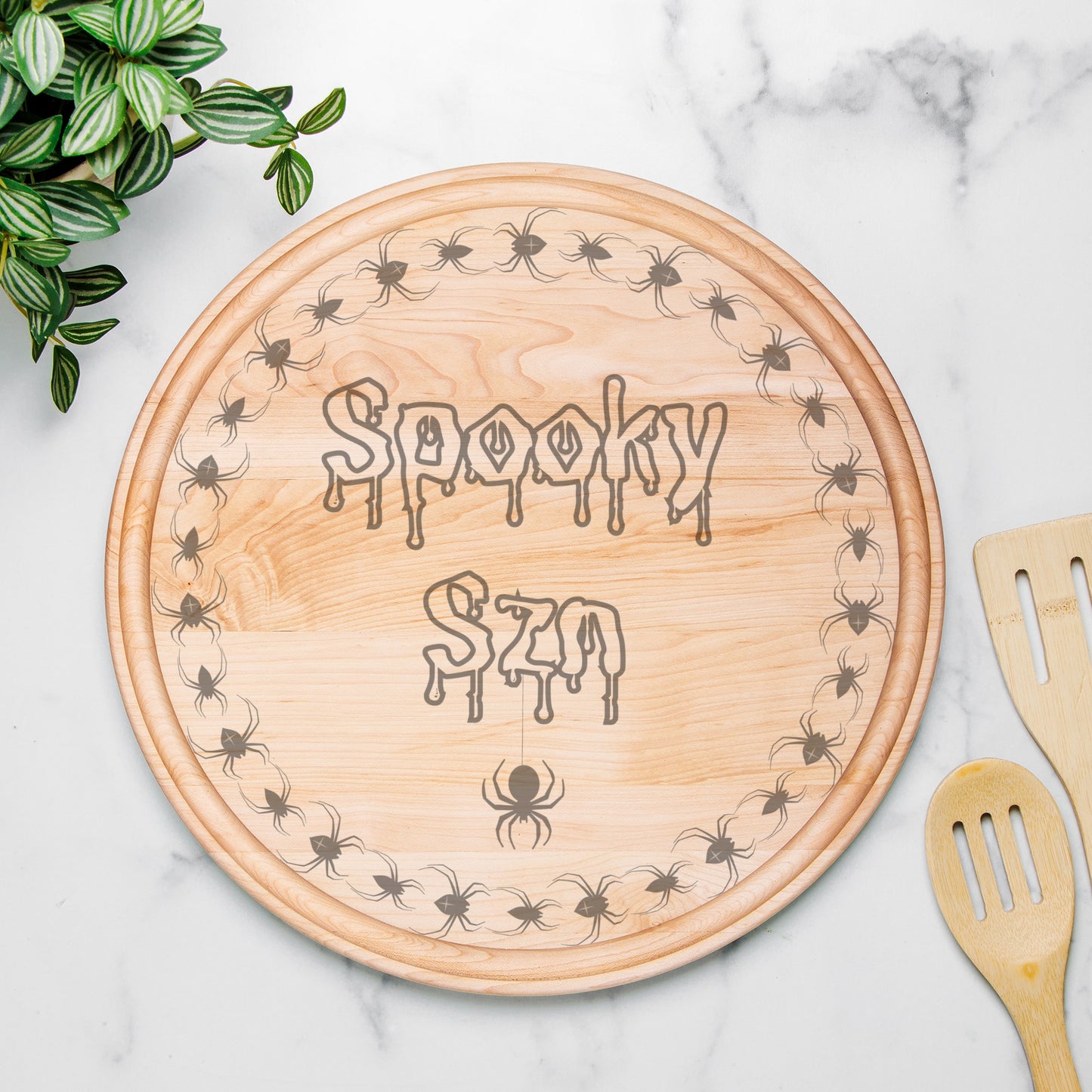 Spooky Szn Round Charcuterie Board with Groove - 13.5” x 13.5”