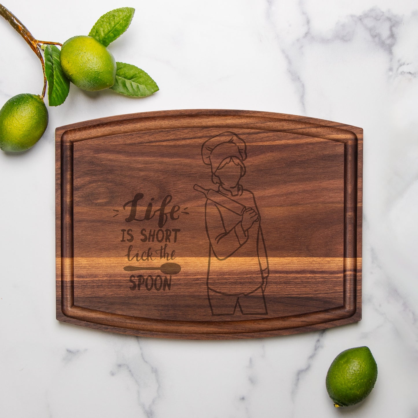 Lick The Spoon Arched Wood Cutting Board with Groove - 12" x 9"