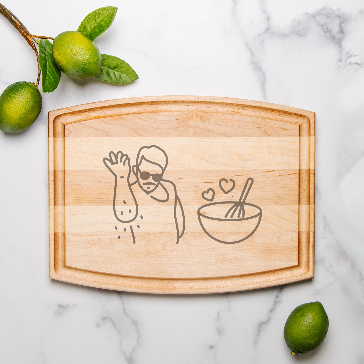 Salt Bae Arched Wood Cutting Board with Groove - 12" x 9"