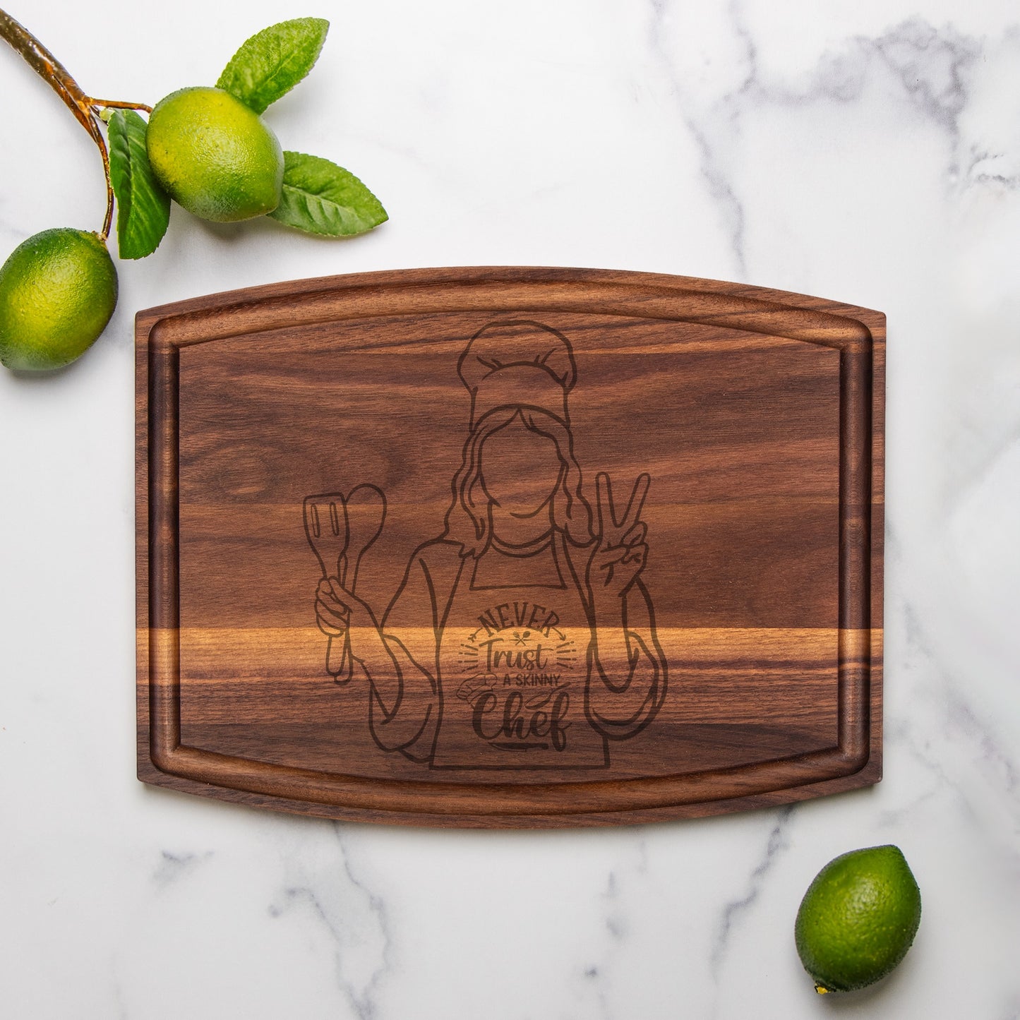 Skinny Chef Arched Wood Cutting Board with Groove - 12" x 9"