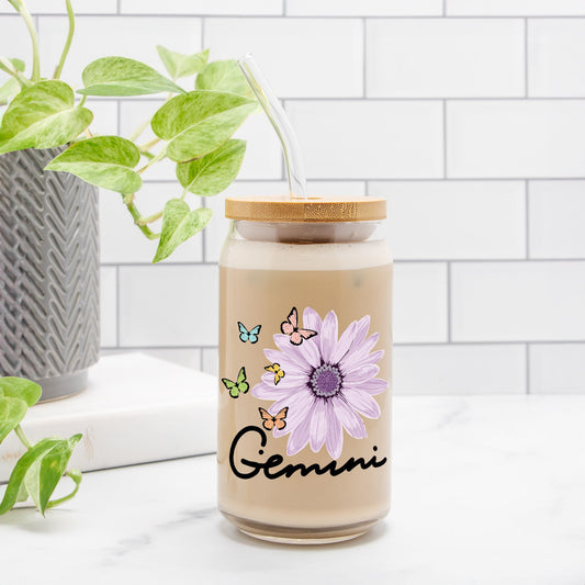 Gemini Flower Purple Glass Can 16oz