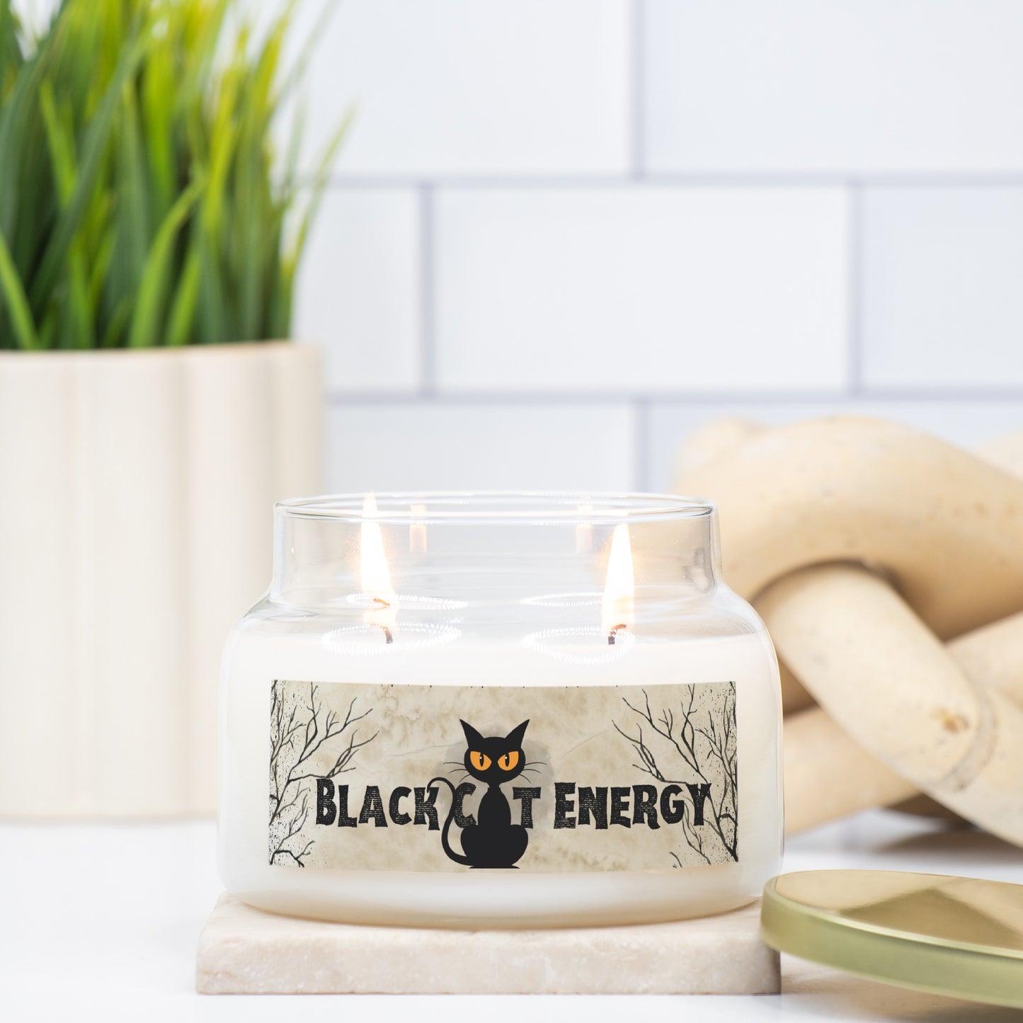 Black Cat Energy Apothecary Jar Double Wick Candle