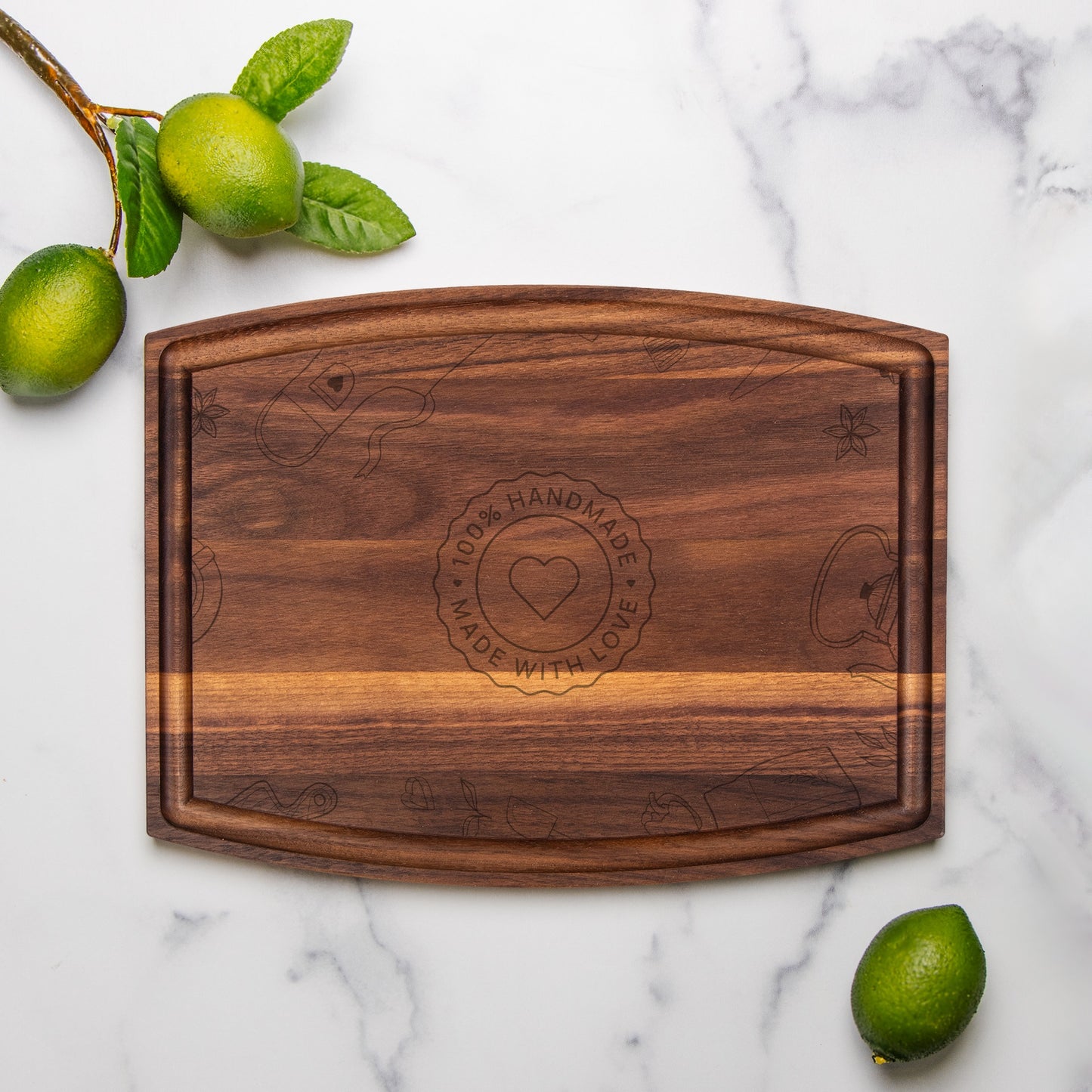 With Love Arched Wood Cutting Board with Groove - 12" x 9"