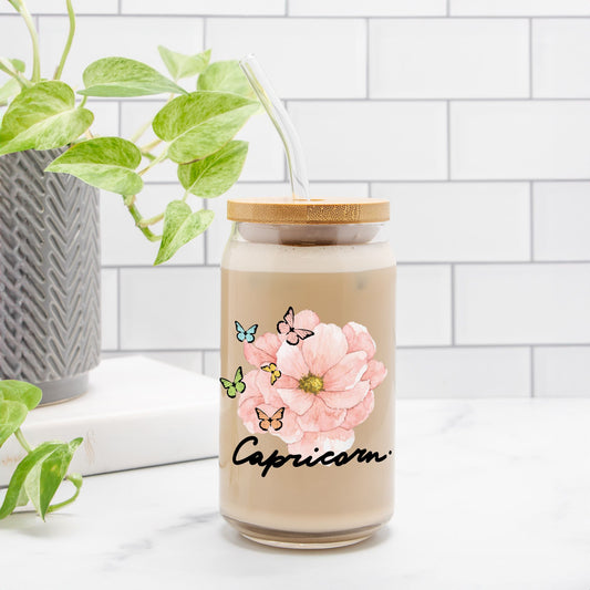 Capricorn Flower Pink Glass Can 16oz