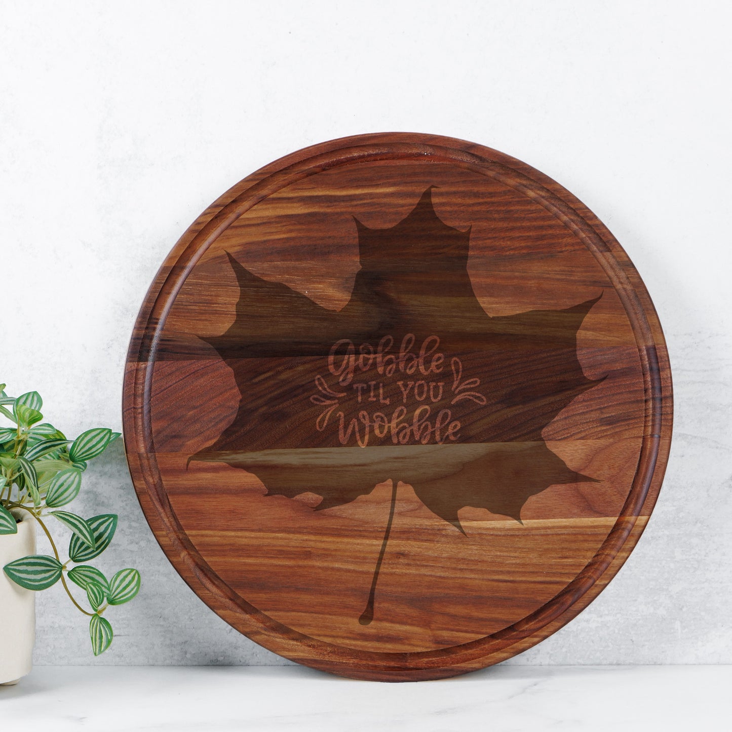 Gobble Round Charcuterie Board with Groove - 13.5” x 13.5”