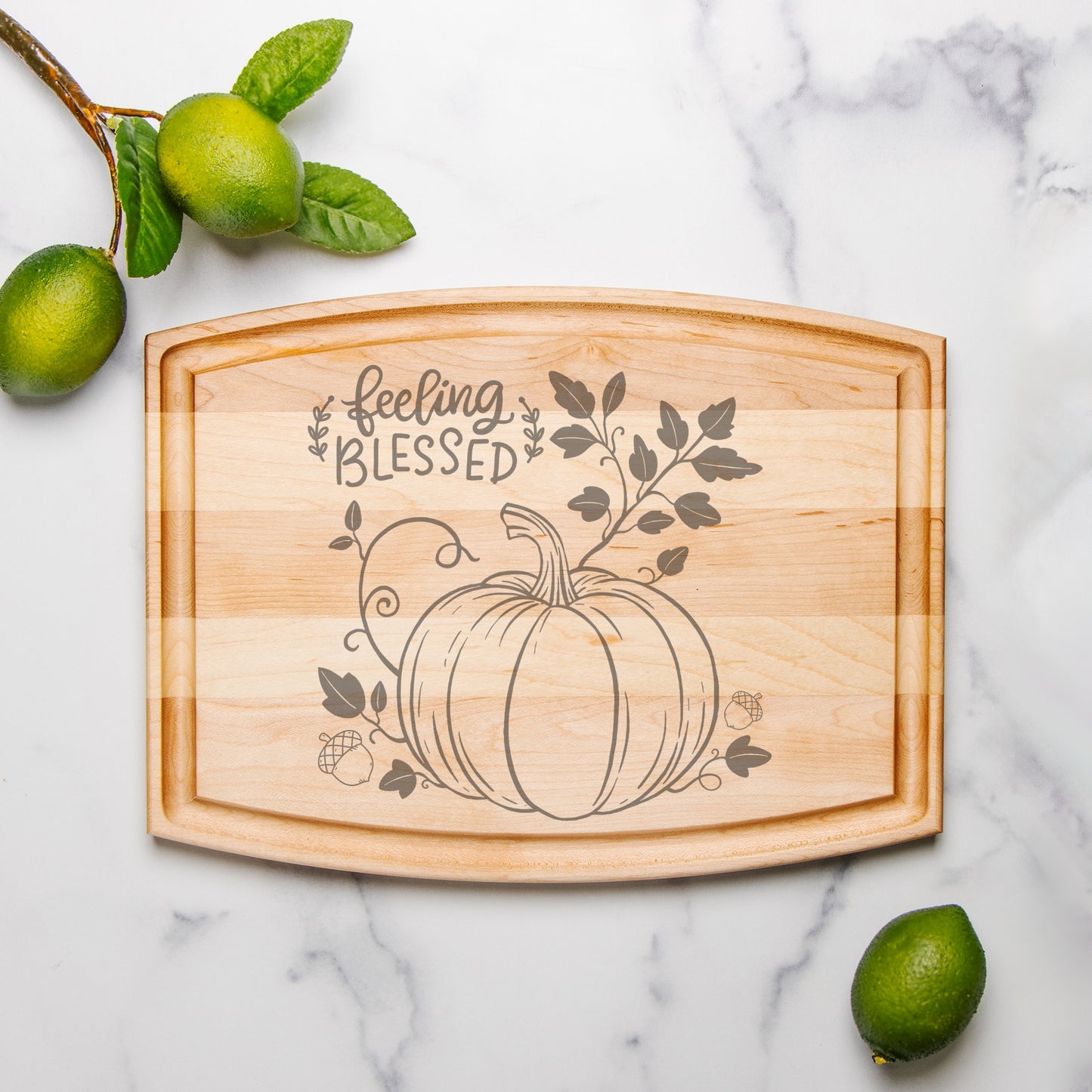 Blessed Arched Wood Cutting Board with Groove - 12" x 9"