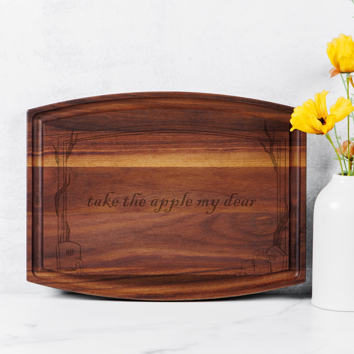 Take The Apple Arched Wood Cutting Board with Groove - 12" x 9"